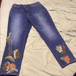 Chicos Floral Embroidered Blue Jeans